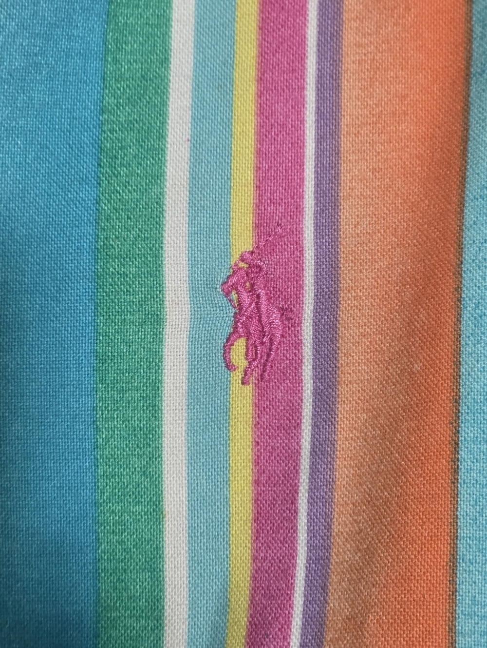 Polo Ralph Lauren Mens Multicolor Striped Button-Up Shirt - Teal & Orange - Picture 3 of 4